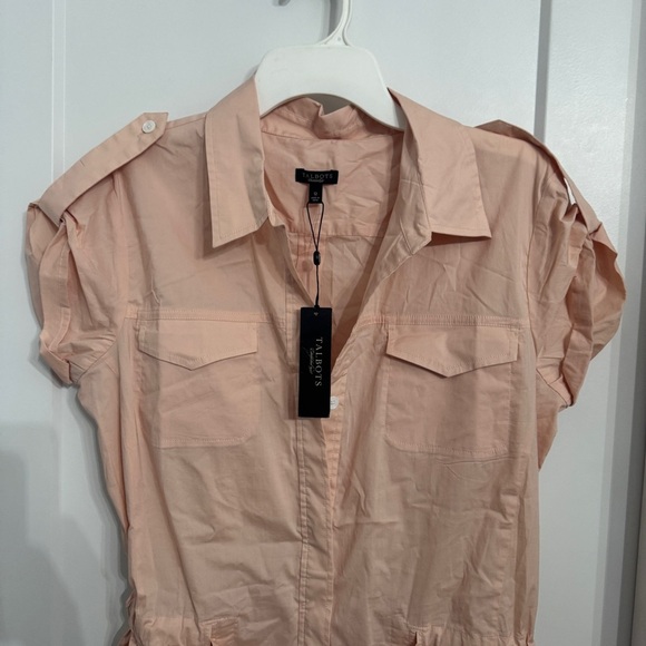 Talbots NWT Button Front Shirt Dress Peach Size 12 Belt Business NEW WITH TAGS - Picture 9 of 12